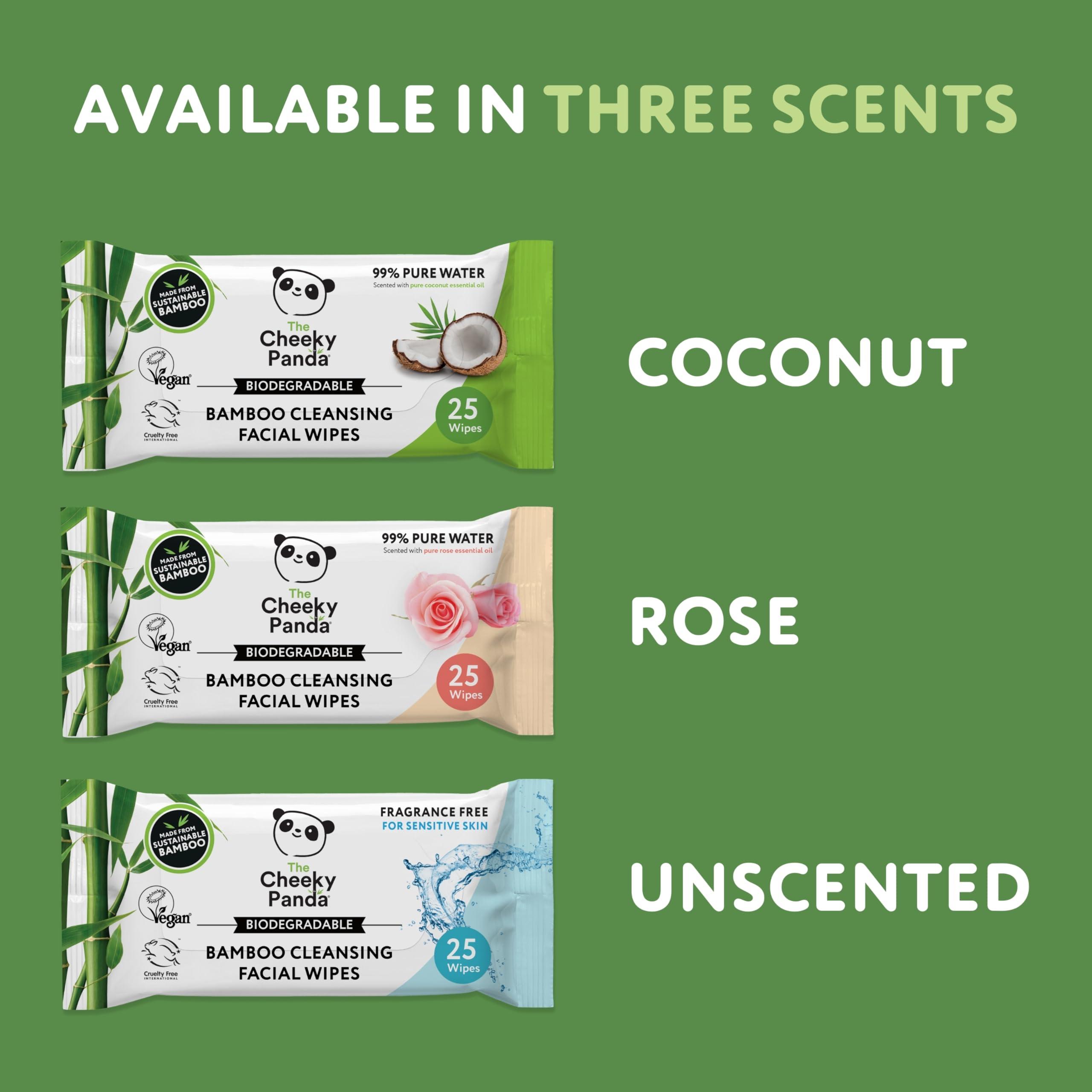 The Cheeky Panda The Cheeky Panda Bamboo Face Cleanser Makeup Remover Wipes Rose Scented | 6 Packs of 25 Face Wipes | 99% Purified Water Wipes | Plant Based & Vegan Wet Wipes | Sustainable Alternative