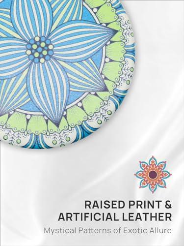 OMIRO OMIRO 1X/10X(300R) Compact Magnifying Mirror, Unique Painting Pocket Mirror with Classical PU Leather (RoundGreen Flower Mandala)