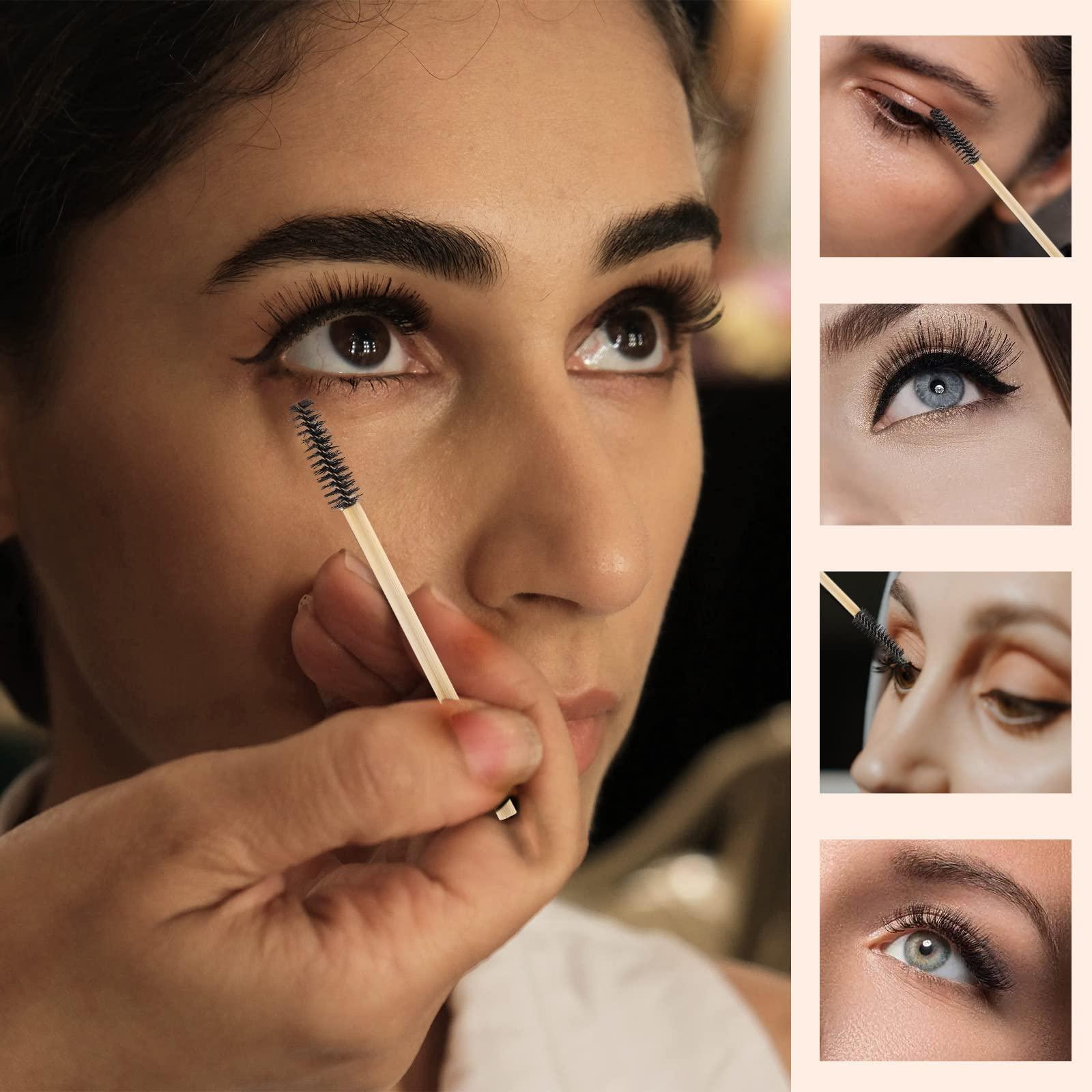 Tbestmax 100 Pcs Disposable Mascara Wands, Bamboo Spoolies Brush for Eyelash Extensions, Spooly Eyelash Eyebrow Brushes Lash Wand Applicator Makeup Kits, Black