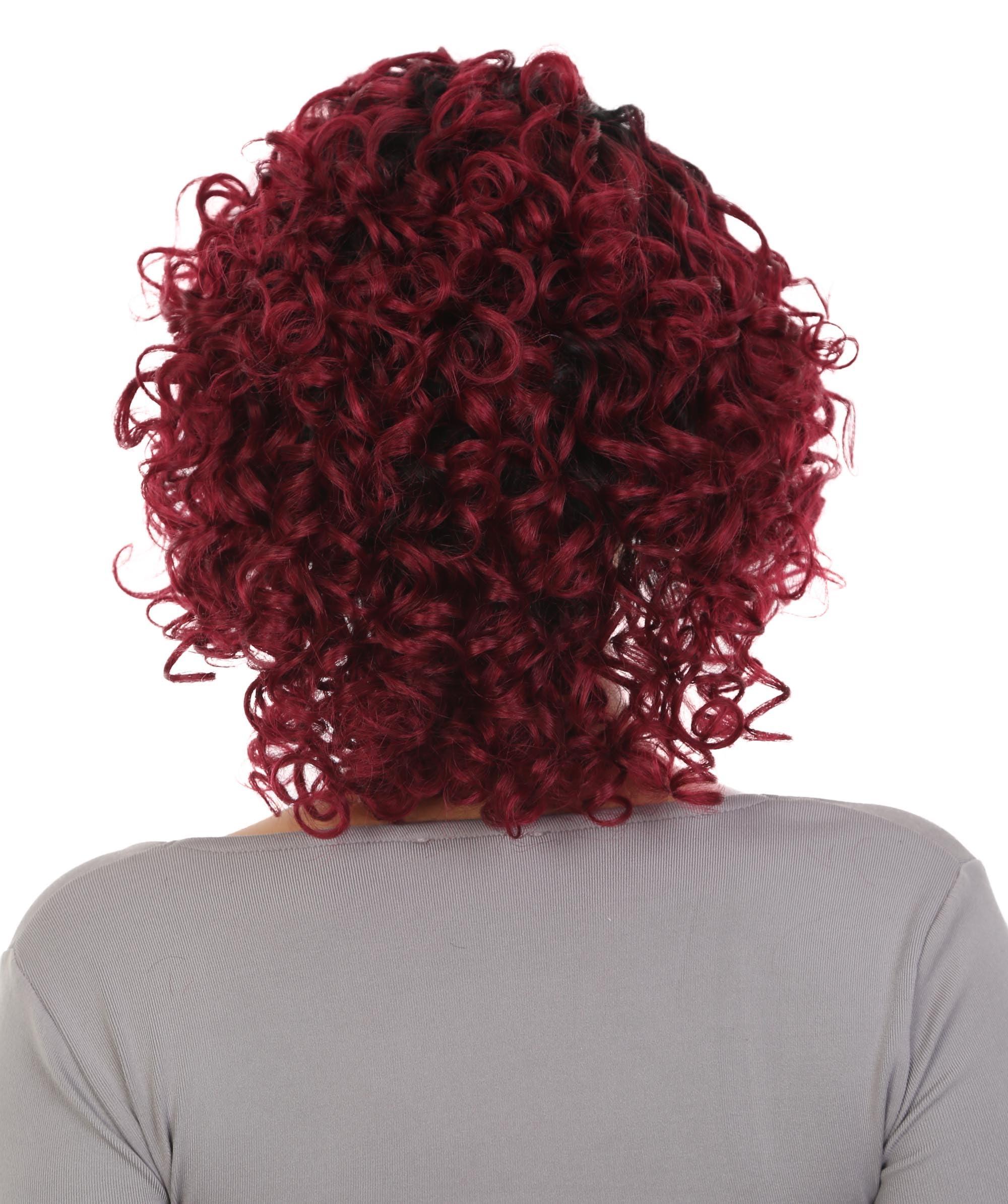 LUXLUXE LUXLUXE Lanelle Curly Jaw-Length Cut 11 in Long Side Part Wig, Heat Stylable Human Hair, BLH-0007 (Black to Red Blend)
