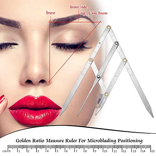 Frienda 2 Pieces Tattoo Eyebrow Ruler 3-Point Positioning Ruler Eyebrow Golden Ratio Caliper Microblading Ruler Brow Caliper Measuring Tool Plastic Eyebrow Caliper for Student (Silver)