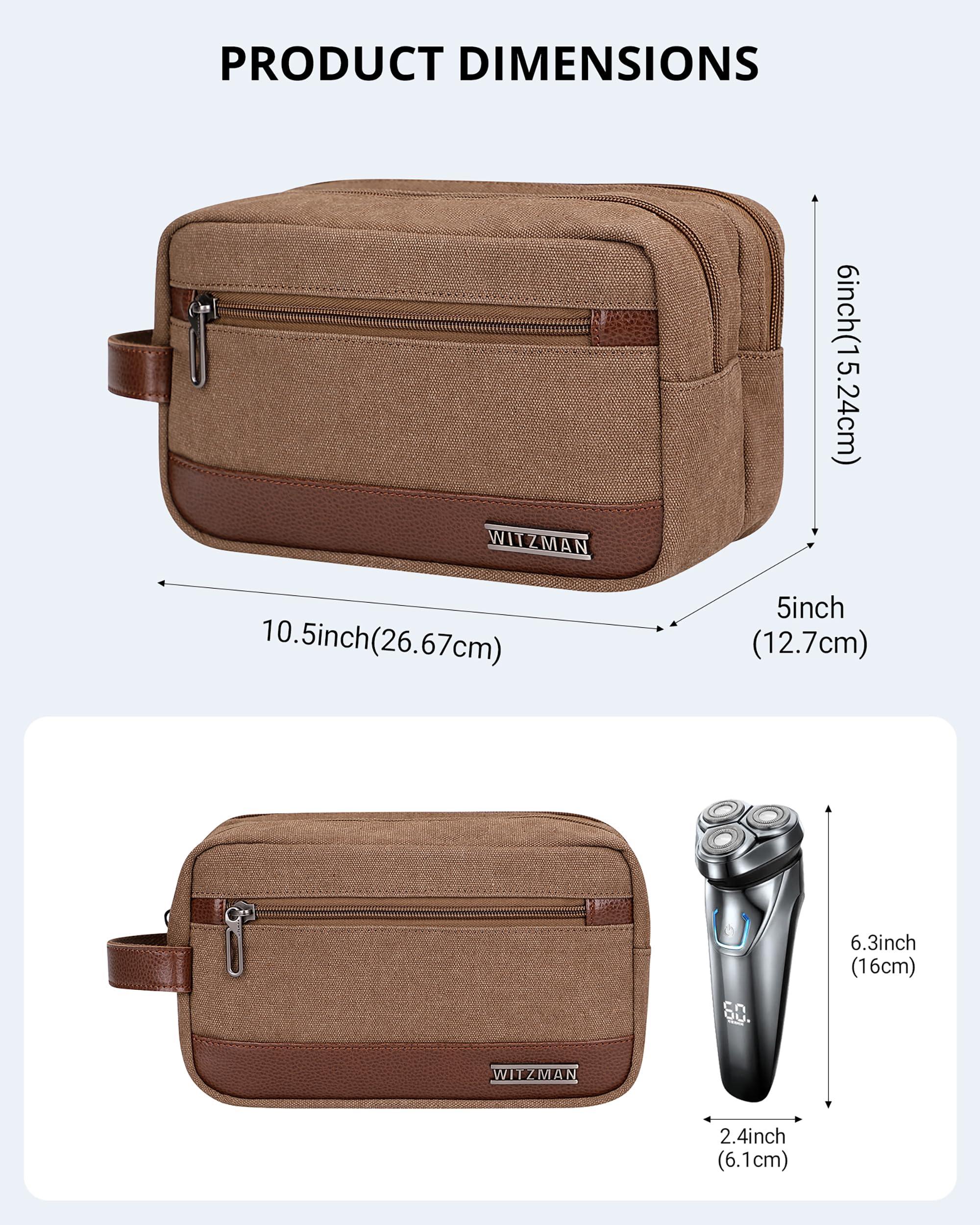WITZMAN WITZMAN Canvas Toiletry Bag for Men Hanging Dopp Kit Organizer Water-resistant Men Travel Toiletries Bathroom Bag with Wet Pocket(A8001 Brown)