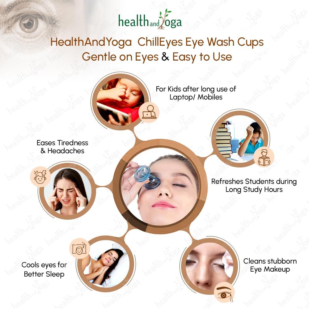 SoulGenie HealthAndYoga ChillEyes Colored Eye Wash Cups for Effective Eye Cleansing - with Storage Container - Eye Shaped Rim, Snug Fit (2 Pcs.)(Blue)