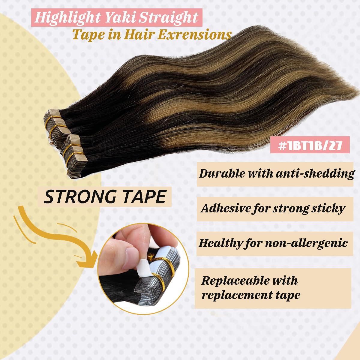 Smavida Ombre Blonde Tape in Hair Extensions Human Hair 22Inch Yaki Straight Highlighted Brown to Honey Blonde Tape in Extensions Real Human Hair 20Pcs 50 Gram Double Sided Yaki Tape in Invisible Hair