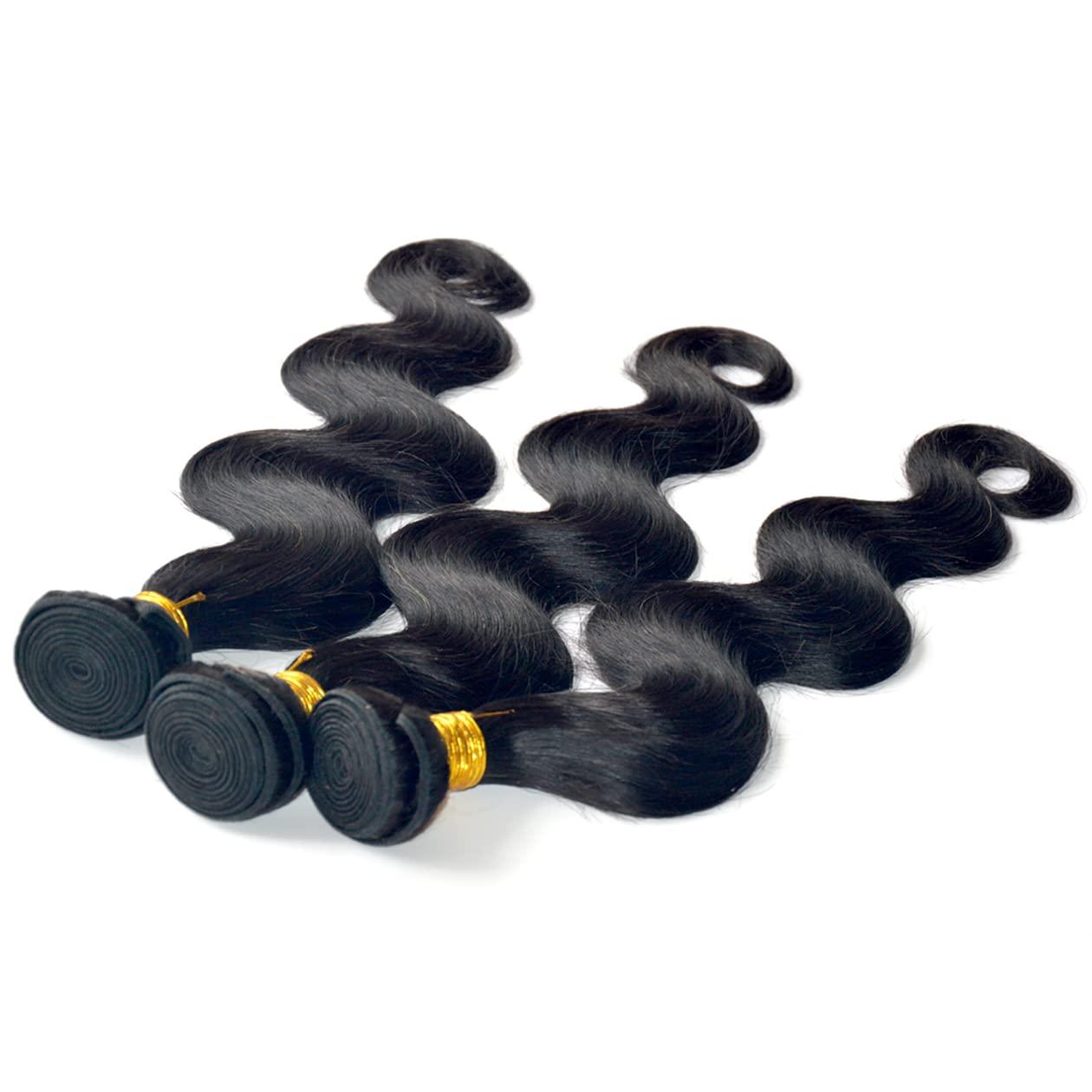 GREEMEO GREEMEO Brazilian Wavy Hair 3 Bundles Black Remy Human Hair Extensions Machine Weft Brazilian Virgin Hair Body Wave 3 Pack 300 Grams (22 24 24 Inches)