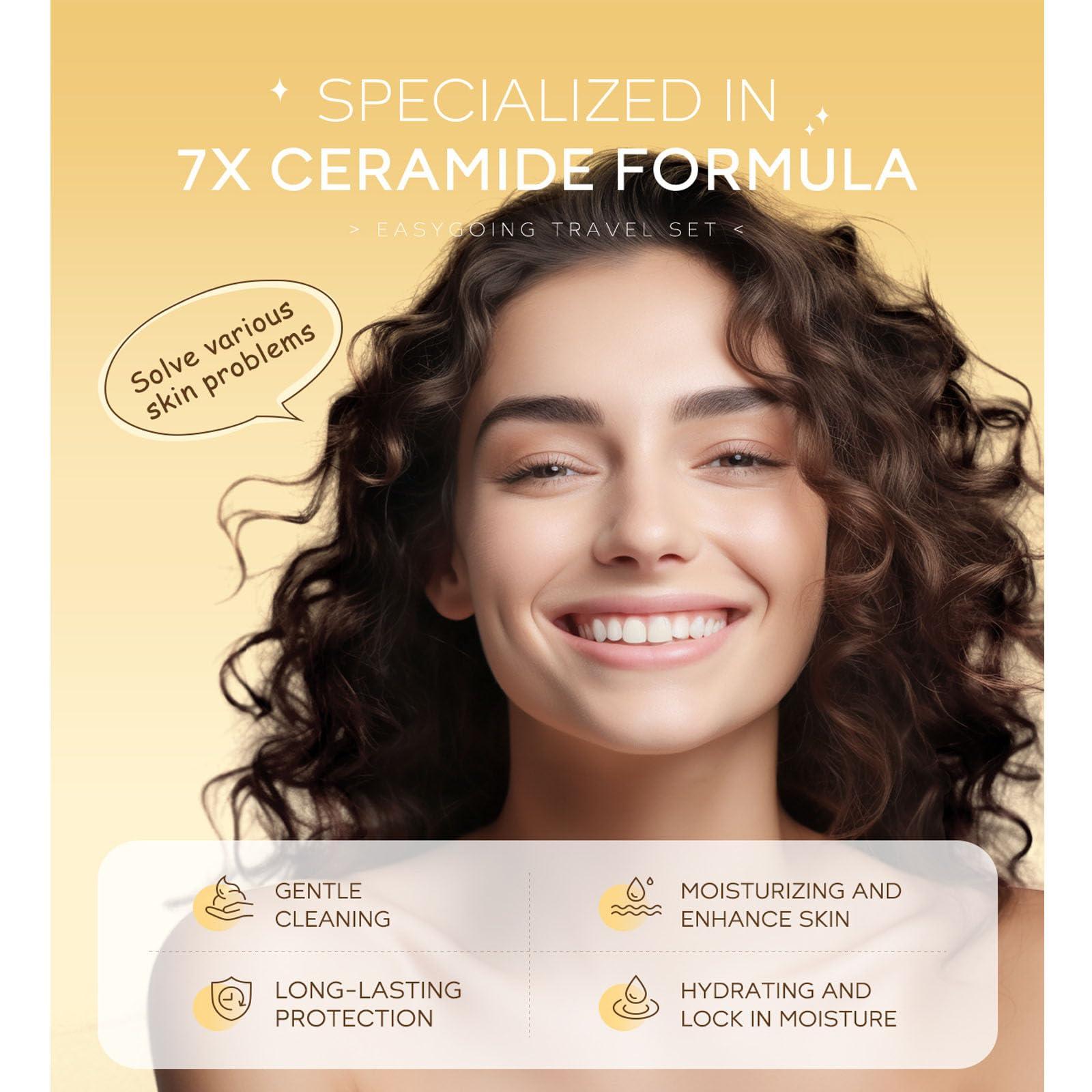 BSMKCL Hydrating Skin Care Set Travel Kit, Gifts for Women and Teenage Girls, 4 Piece Skincare Essentials Set Mini Travel Size With Facial Cleanser, Cream, Serum, Sunscreen - Travel Essentials Gift Set