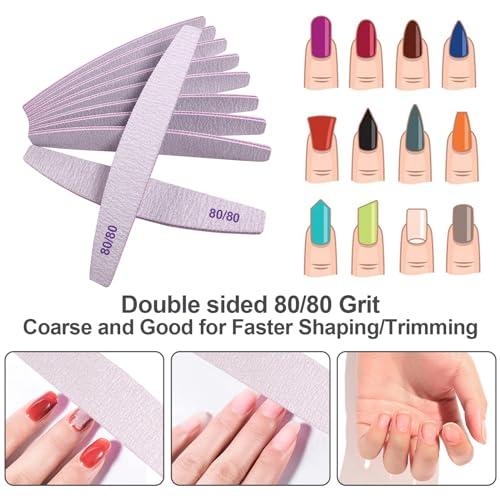 jecxucci 80/80 Grit Nail Files 24 Pack, Emery Boards for Acrylic Nails and Gel Nails, Coarse Nail File Double Sided 80 Grits Professional Nail Filers Washable Manicure Tool Curved Fingernail Files