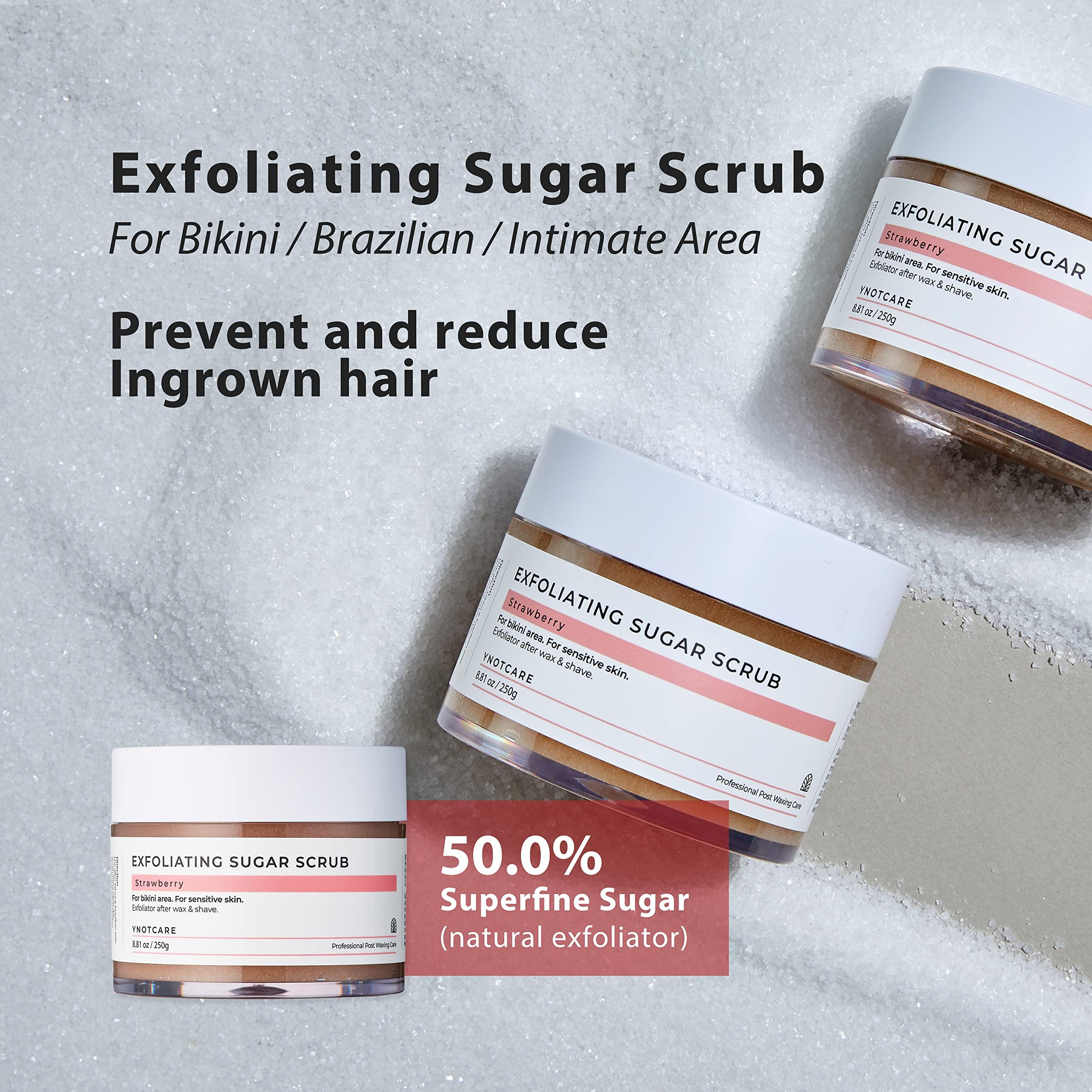 YNOTCARE YNOTCARE Exfoliating Sugar Scrub-For Bikini Intimate Area, Sensitive Skin, Prevent Ingrown Hair and Razor Bumps After Brazilian Wax And Bikini Shave, Strawberry/8.81oz