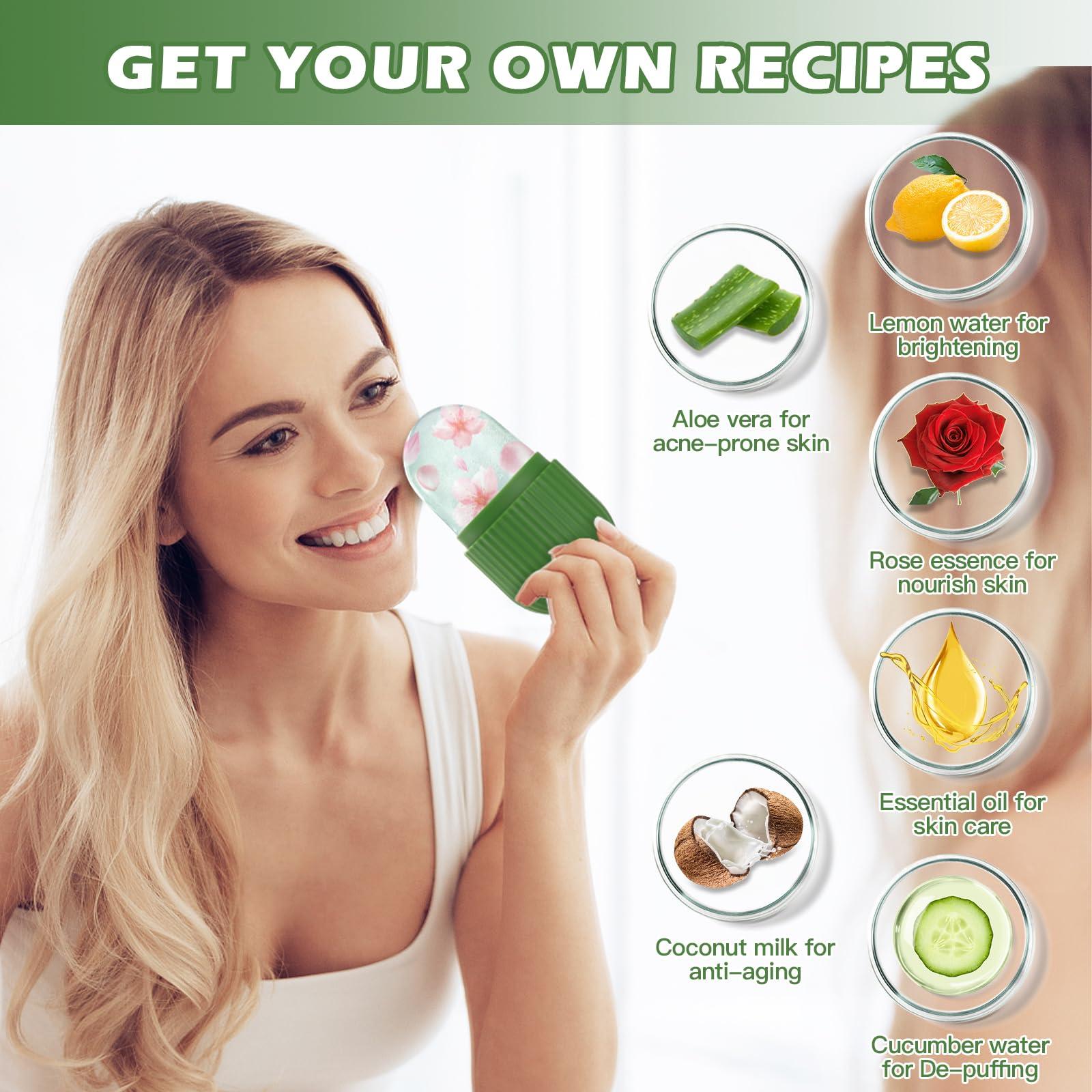 IMEASY IMEASY Ice Roller for Face and Eye, Ice Face Roller,Facial Beauty Ice Roller Skin Care Tools, Ice Facial Cube, Gua Sha Face Massage, Silicone Ice Mold for Face Beauty (Green)