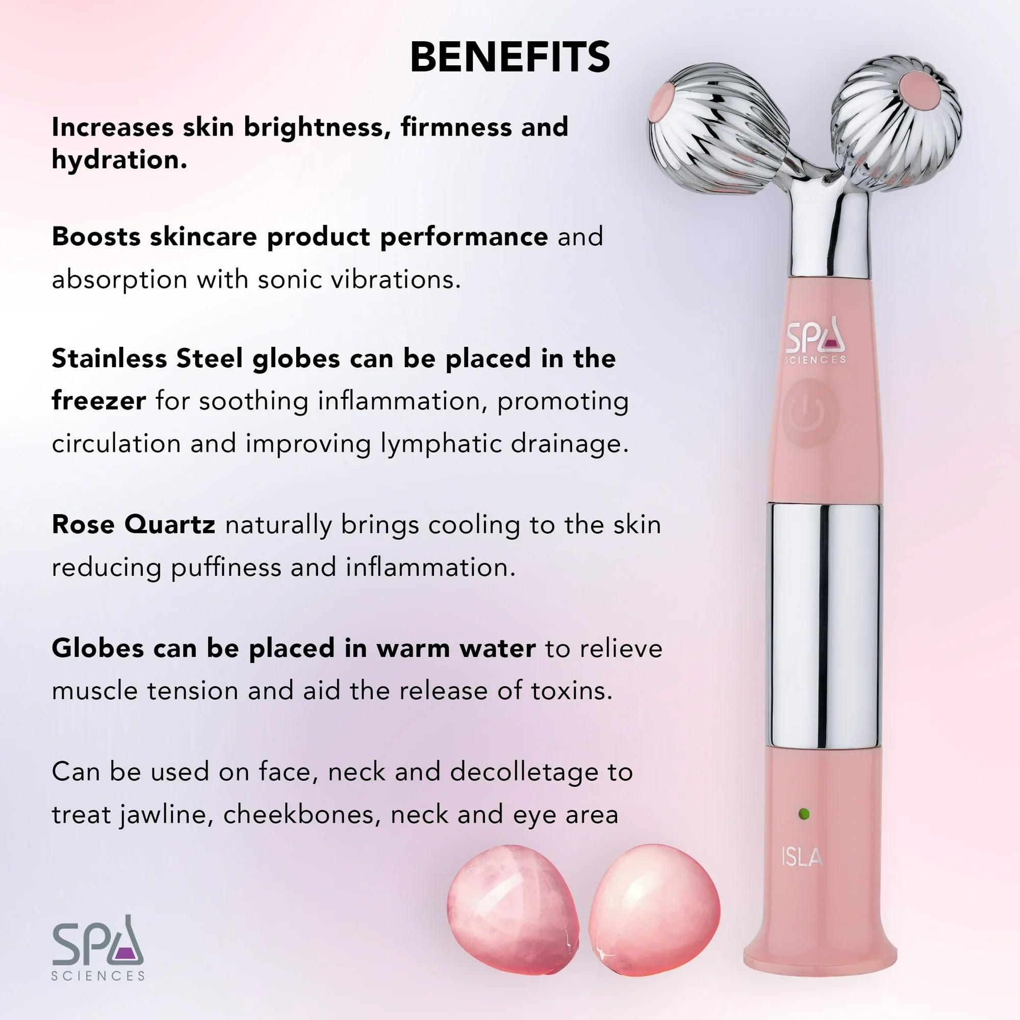 SPA SCIENCES Spa Sciences ISLA Ice + Heat Contouring Roller (Face, Neck, and Dcolletage) Including Steel + Bonus Genuine Rose Quartz Globes