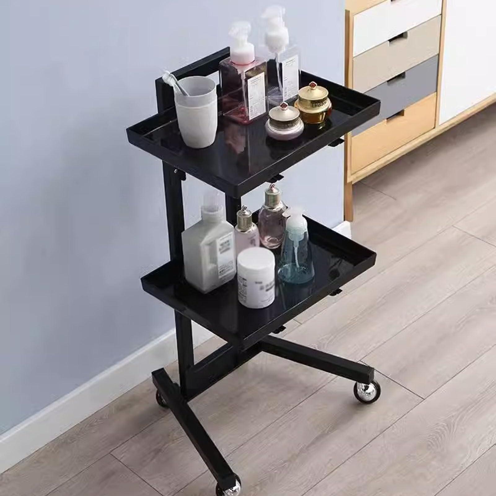 RIYIFANRONG Salon Barber Shop Trolley with Wheels, Professional Stainless Steel Metal Beauty Hair Salon Instrument Tray Rolling Cart Tattoo Tray, with Collapsible Metal Trays, Multipurpose Tool Cart