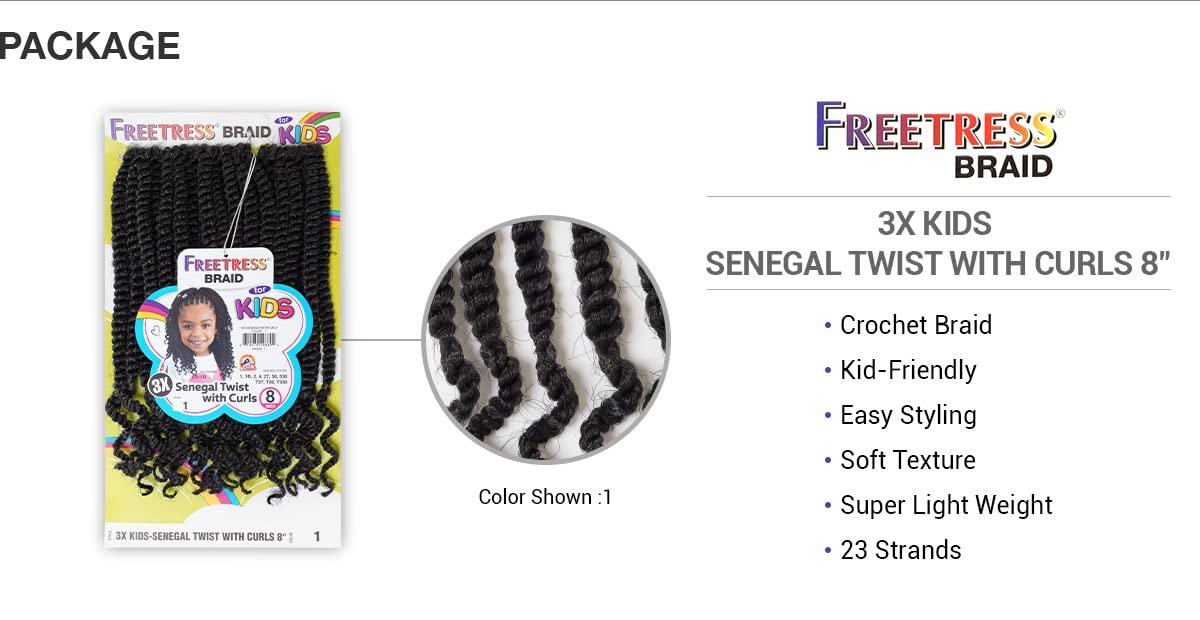 FREE TRESS FreeTress Crochet Braids 3X Kids Senegal Twist with Curls 8" (2-PACK, 30)