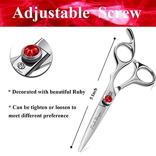 Purple Dragon Purple Dragon 4.5/5.0 inch Silver Barber Hair Cutting Scissors/Shears with Bag- Perfect for Professional Hairstylist, Hairdresser (5.0 inch)