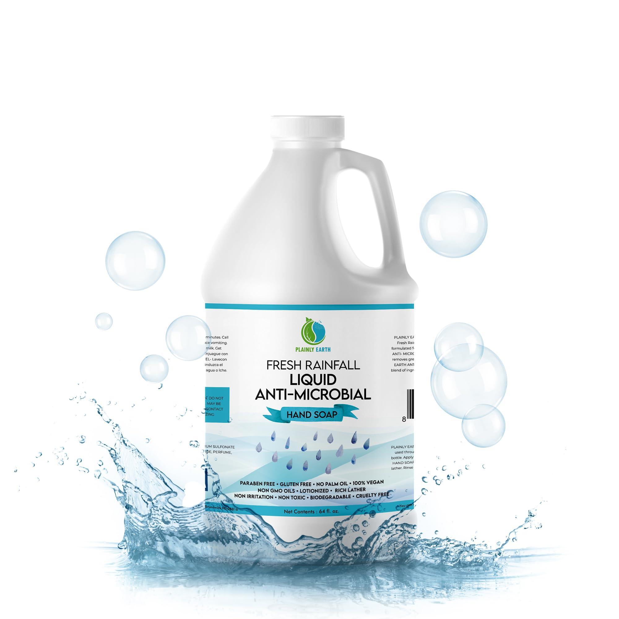 Plainly Earth AntiMicrobial Hand Soap - Antibacterial Hand Soap Moisturizing - Liquid Hand Soap Refill Antibacterial Gallon - Moisturizing Hand Soap Antibacterial - Gentle Hand Soap - Fresh Rainfall, 64 oz