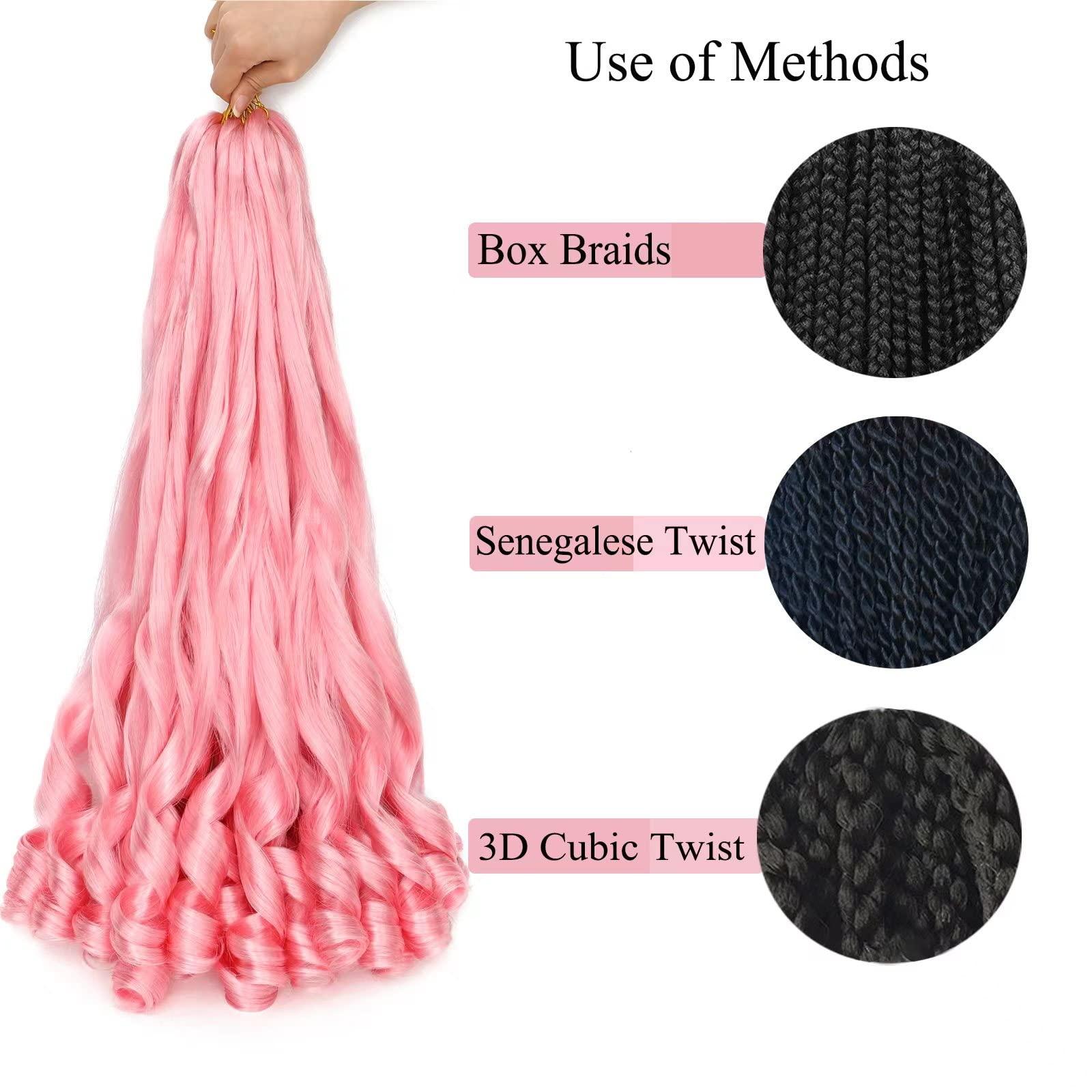 Molleas Pink French Curl Braiding Hair 8 Packs Curly Braiding Hair French Curly Braiding Hair Pre stretched Loose Wave Crochet Hair for Black Women Synthetic Hair Extensions(8 Packs, Pink)