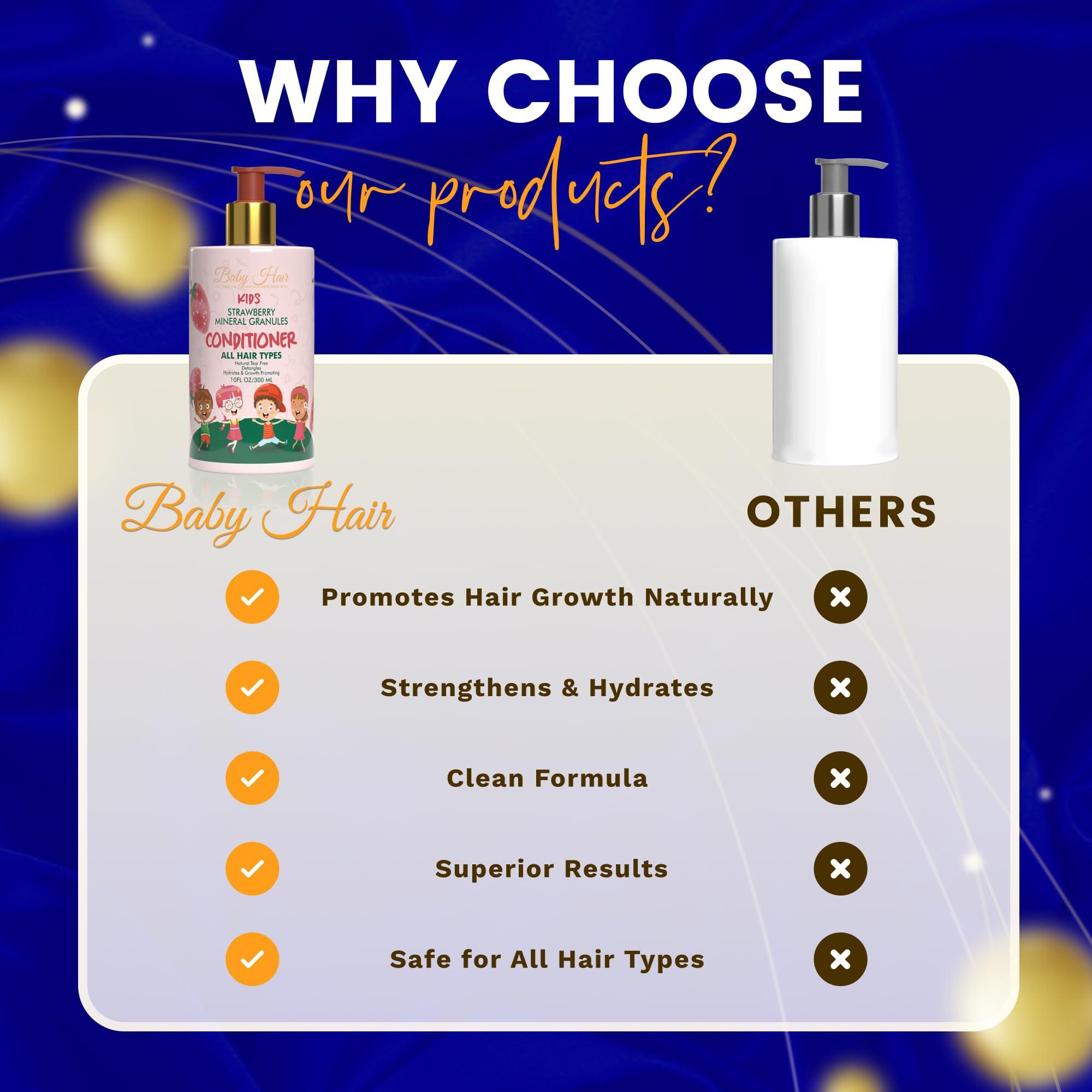 BABY HAIR Baby Hair - Strawberry Mineral Kids Hair Conditioner, Sulfate-Free Toddler Hair Conditioner, Hair Conditioner for Kids with Strawberry Oil, Camellia Oil, and Biotin, 10 fl.oz