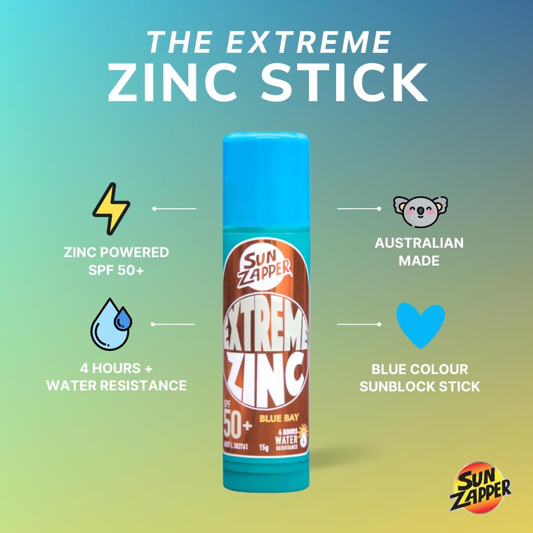 Sun Zapper Sun Zapper (Blue Bay) Extreme Zinc Mineral Sunscreen Stick  SPF 50+ UVA/UVB Protection  Blue Color  Made in Australia