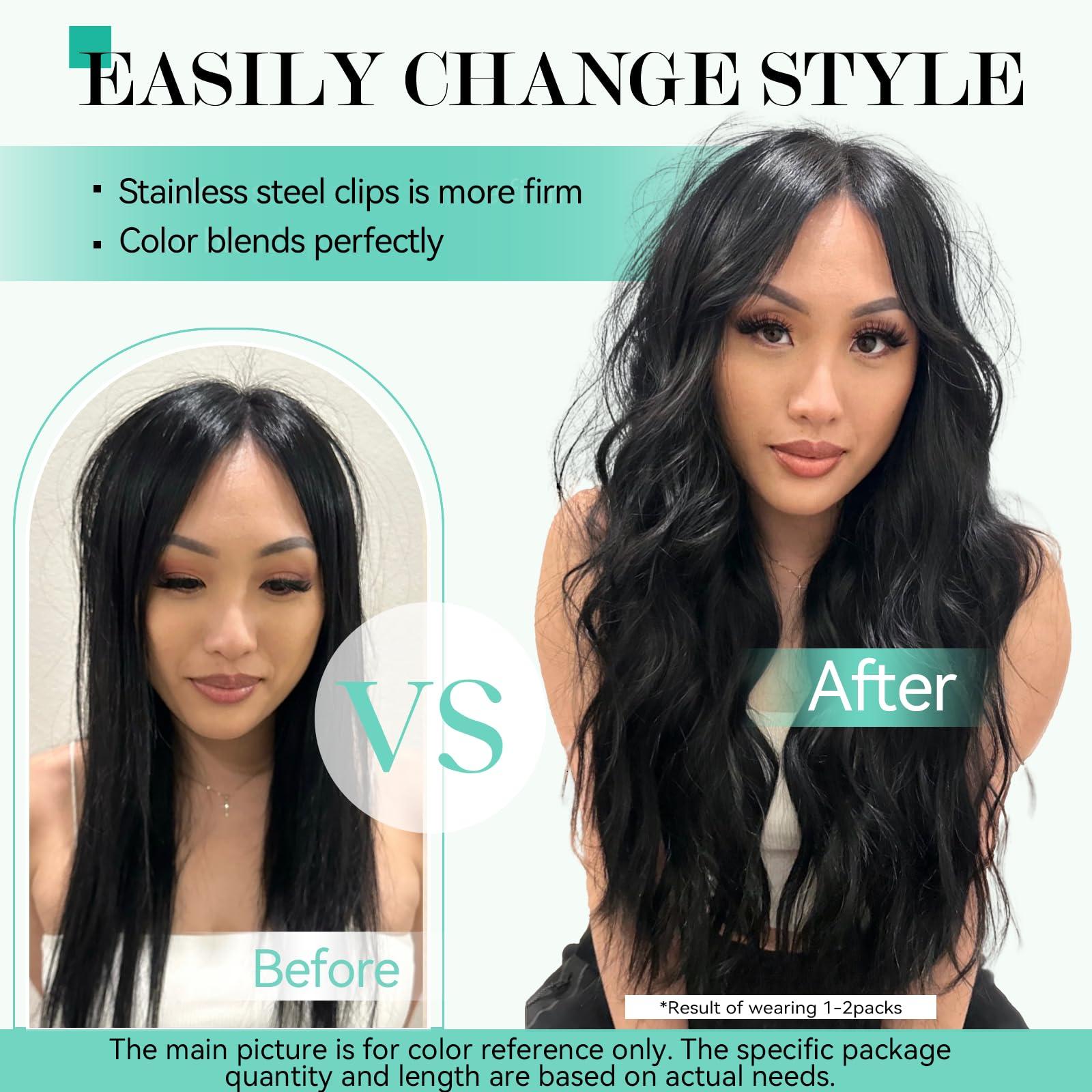 Ukira Ukira Black Hair Extensions Real Human Hair, 22 Inch 70g 7pcs Natural Black human hair clip in extensions, Soft Straight Remy Human Hair Extensons Clip in Hair Extensions Black Women