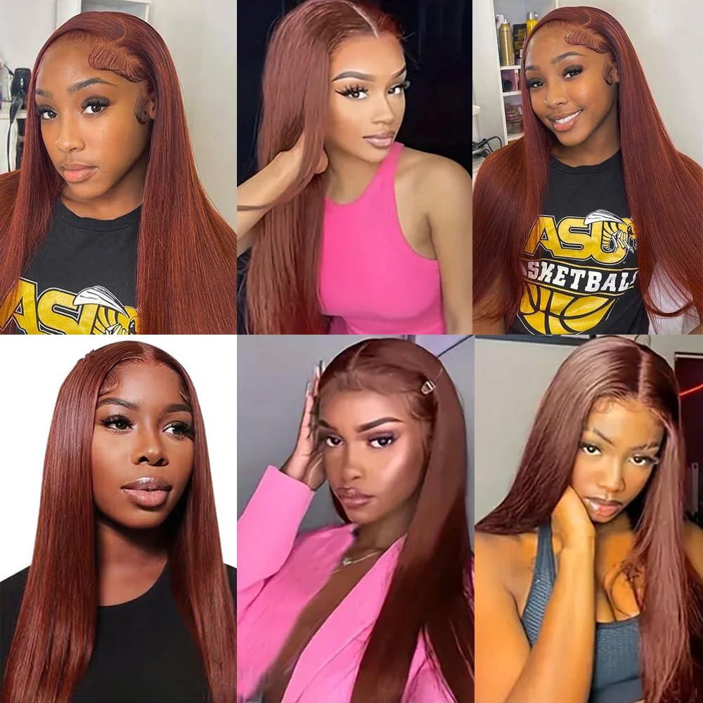 Lukcttr Lukcttr Copper Brown Human Hair Bundles - Brazilian Reddish Brown Straight #33 - 16 Inch Auburn Straight