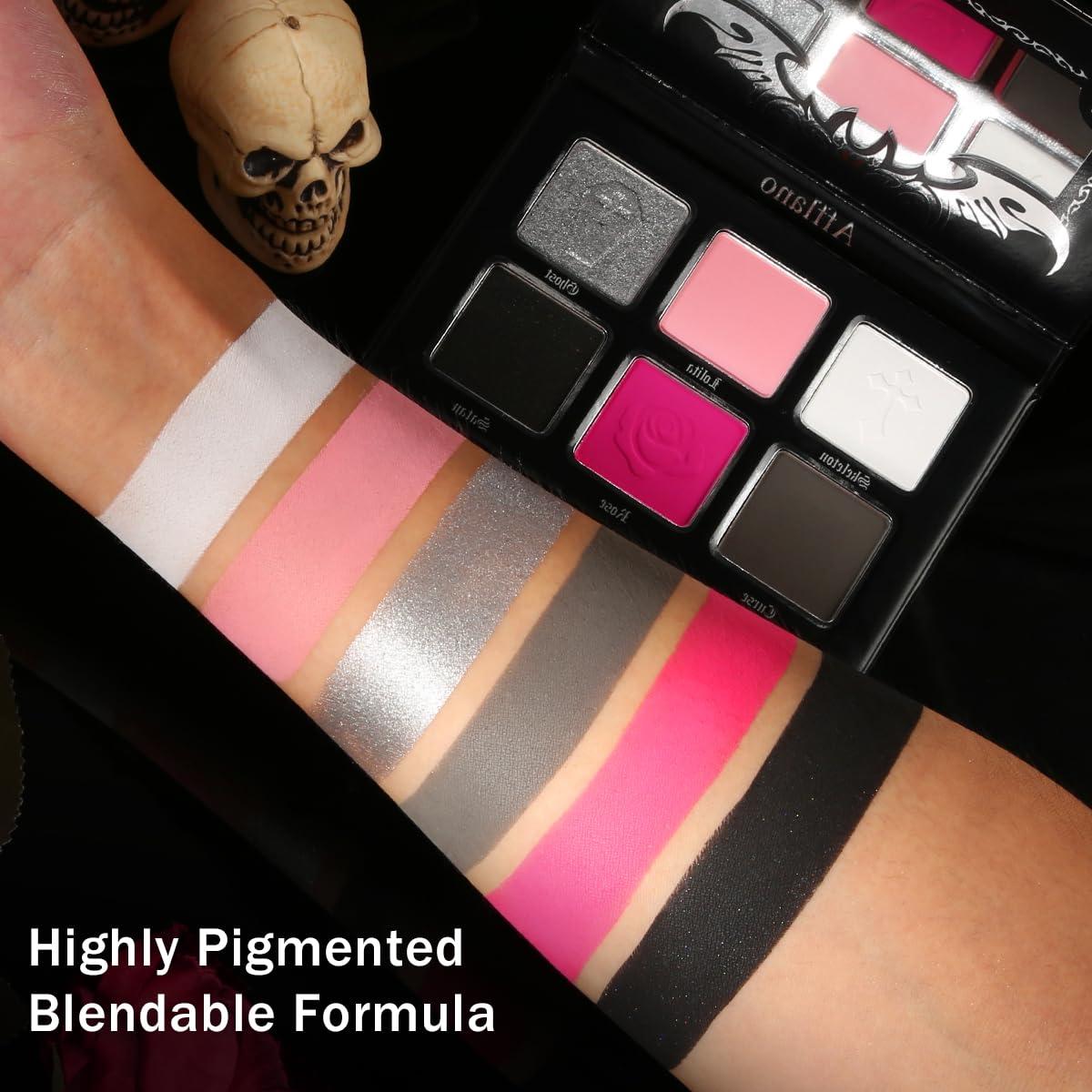 Afflano Afflano Pink Goth Eyeshadow Palette, Pink Smokey Eyes Makeup Eyeshadow Pallet With Mirror, for Goth Girls and Women Long Lasting Daily Valentine makeup, Dark Emo Halloween Clown SFX Gothic Looks