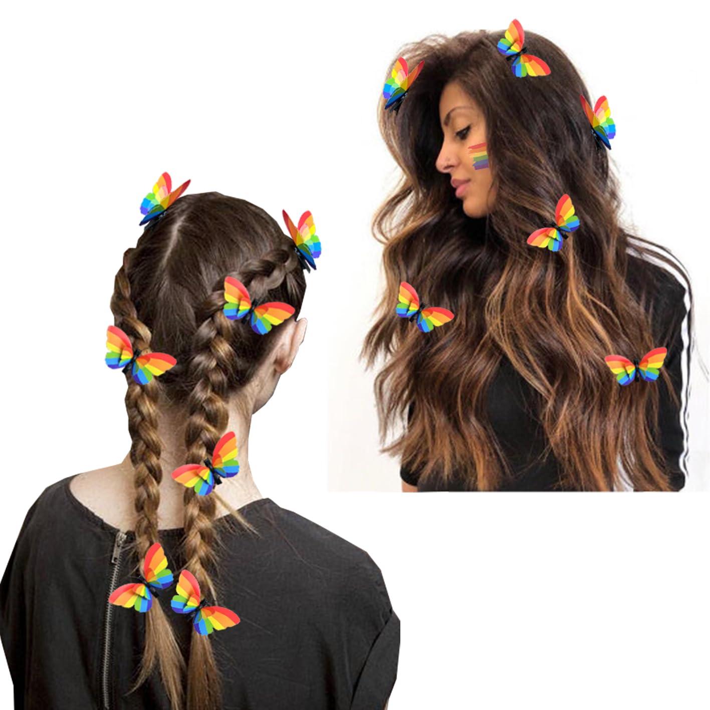 RIHDXCH 6 Pieces Gay Pride Day Rainbow Butterfly Hair Clip.Holiday Hair Accessories for Girls Women Wedding Birthday Gifts.LGBT Women Girls Party Parades Celebrations Festival Decorations