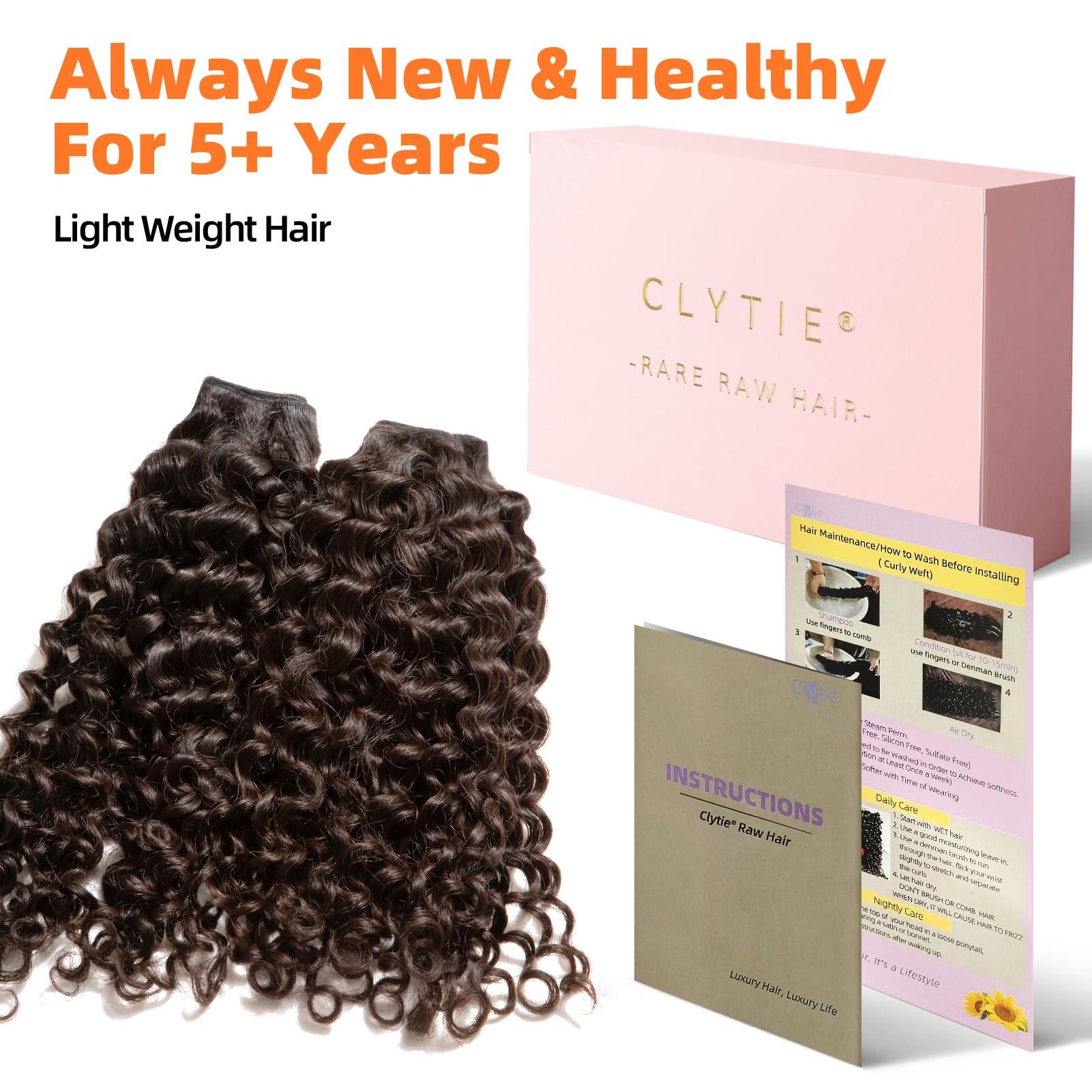 Clytie Clytie Raw Natural Brown Curly Bundles Human Hair, 5 Years Lasting Tight Curly 2 Bundles Human Hair Dark Brown Real Unprocessed Virgin Human Hair Deep Curly Weave Sew in 18 20 Inches Lift 613