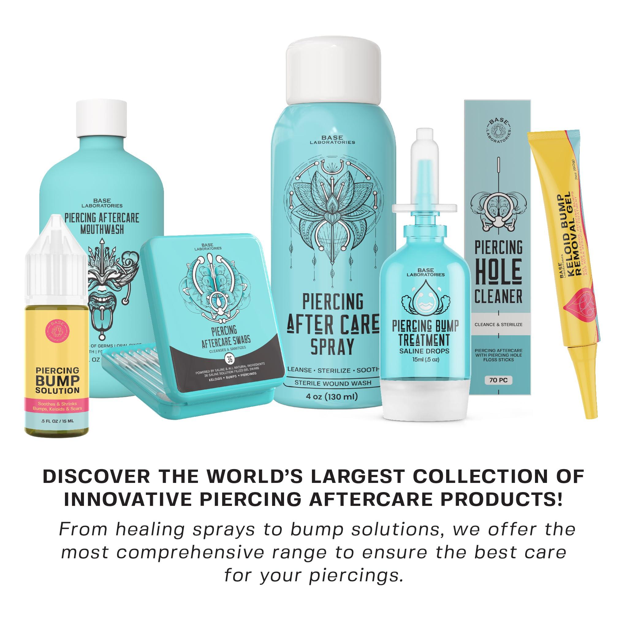 BASE LABORATORIES BASE LABORATORIES Piercing Aftercare Spray 4oz | Saline Spray for Piercings | Ear Piercing Cleaner | Saline Solution for Piercings | Keloid Bump Removal for Ears, Belly Nose Piercings - 2PK