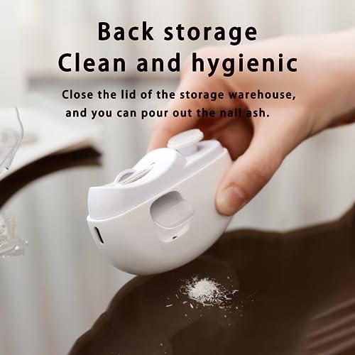 LISSAHNE Electric Automatic Nail Clipper with Light, LISSAHNE 2 in 1 Fingernail Cutter and Polisher USB Rechargeable, Safety Fingernail Trimmer for Baby Seniors and Adult Gift Choice White