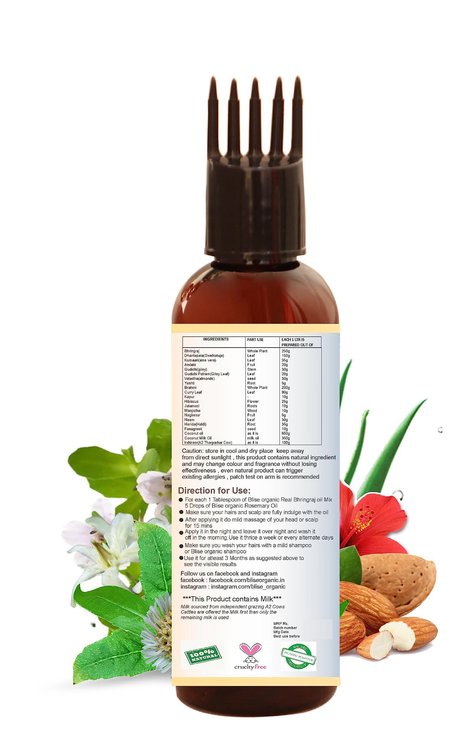 Blise organic Blise organic Real Bhringraj oil - 100% Pure and Natural Anti hairfall, Hair growth, for Men and Women, highest Bhringraj concentration, with 21 precious and rare herbs,