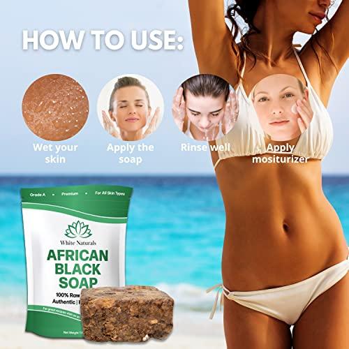 White Naturals Raw African Black Soap 1lb Bar, for Dry Skin and Skin Conditions, Pure & Natural Ingredients, Imported From Ghana