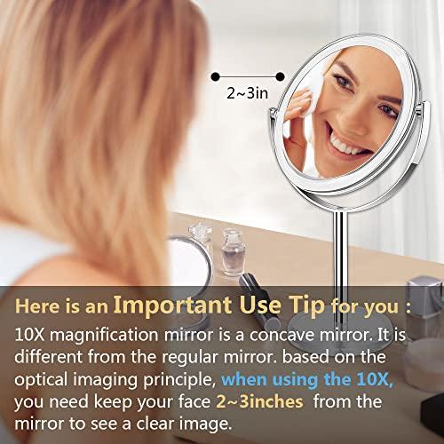 Cheftick Cheftick Double Sided 1X & 10X Magnifying Makeup Mirror, Tabletop Magnified Vanity Mirror with 360 Degree Swivel for Bathroom or Bedroom, Transparent