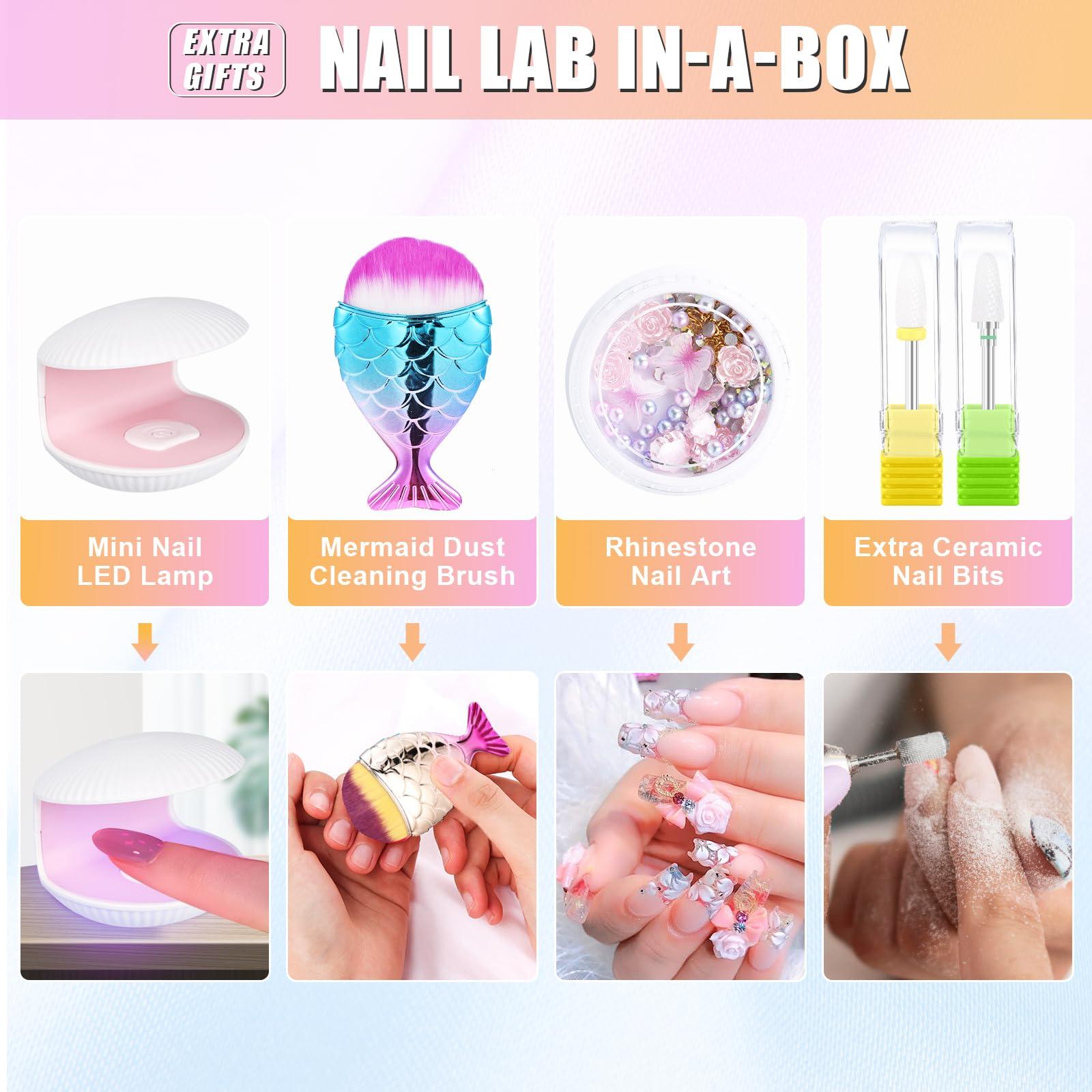 Pourcare Professional Electric Nail Drill Machine for Acrylic Nails, 35000 RPM Electric Nail File Tool Set, Portable E-File Rechargeable Manicure Pedicure Polish Kit for Home Salon Tech (Heart Sunset Gold)