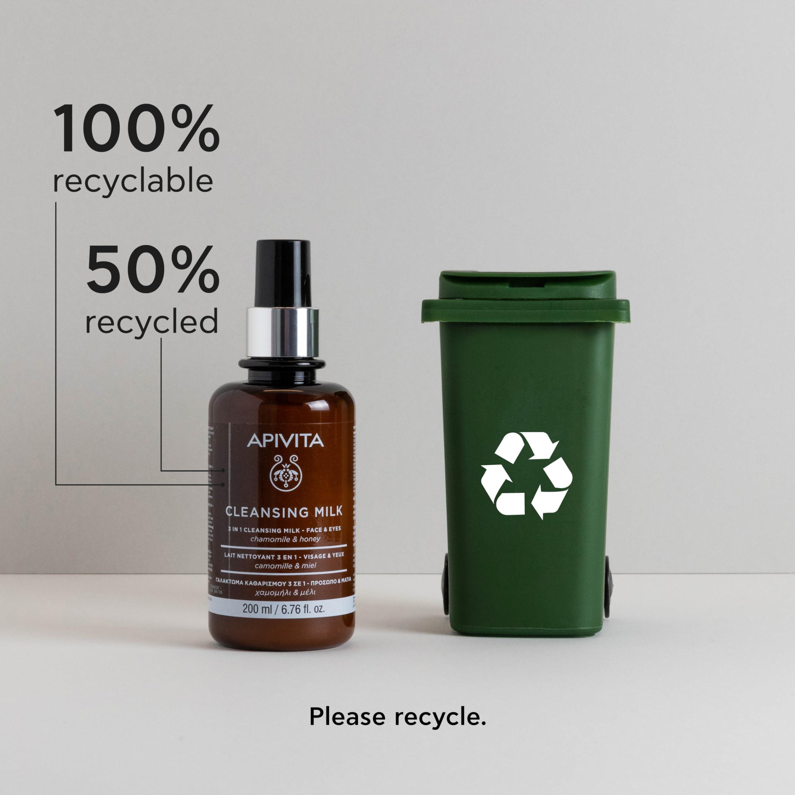 Apivita APIVITA Cleansing Milk | Hydrating & Smoothing 3-in-1 Cleansing Milk Face & Eye Cleanser + Makeup Remover with Chamomile & Honey, 200 mL / 6.67 oz