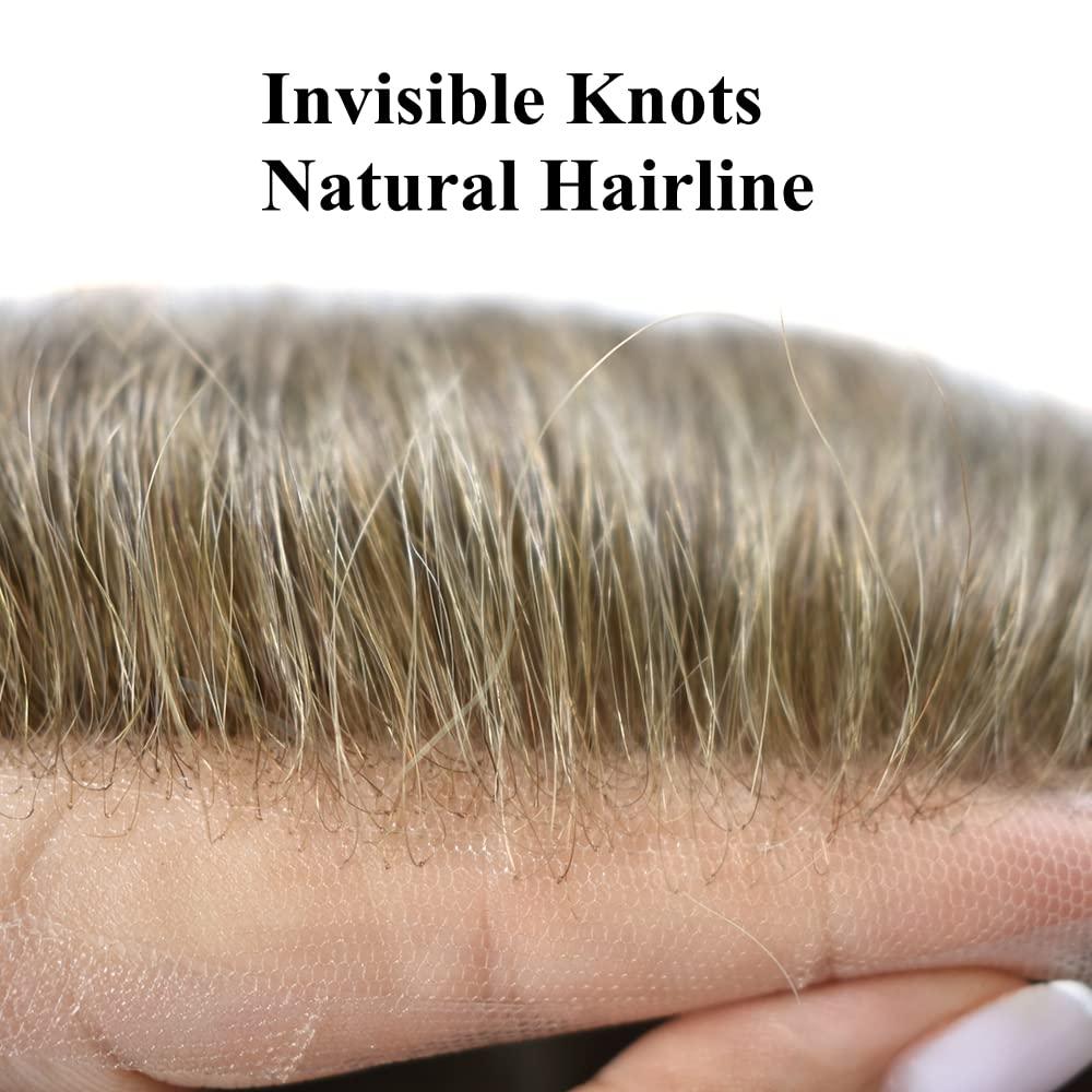 SINGA HAIR Hair System Toupee for Mens Toupee Hair Piece Human Hair Replacement 8X10 Male Hairpieces for Men 100% Density (17# Dark Ash Blonde)