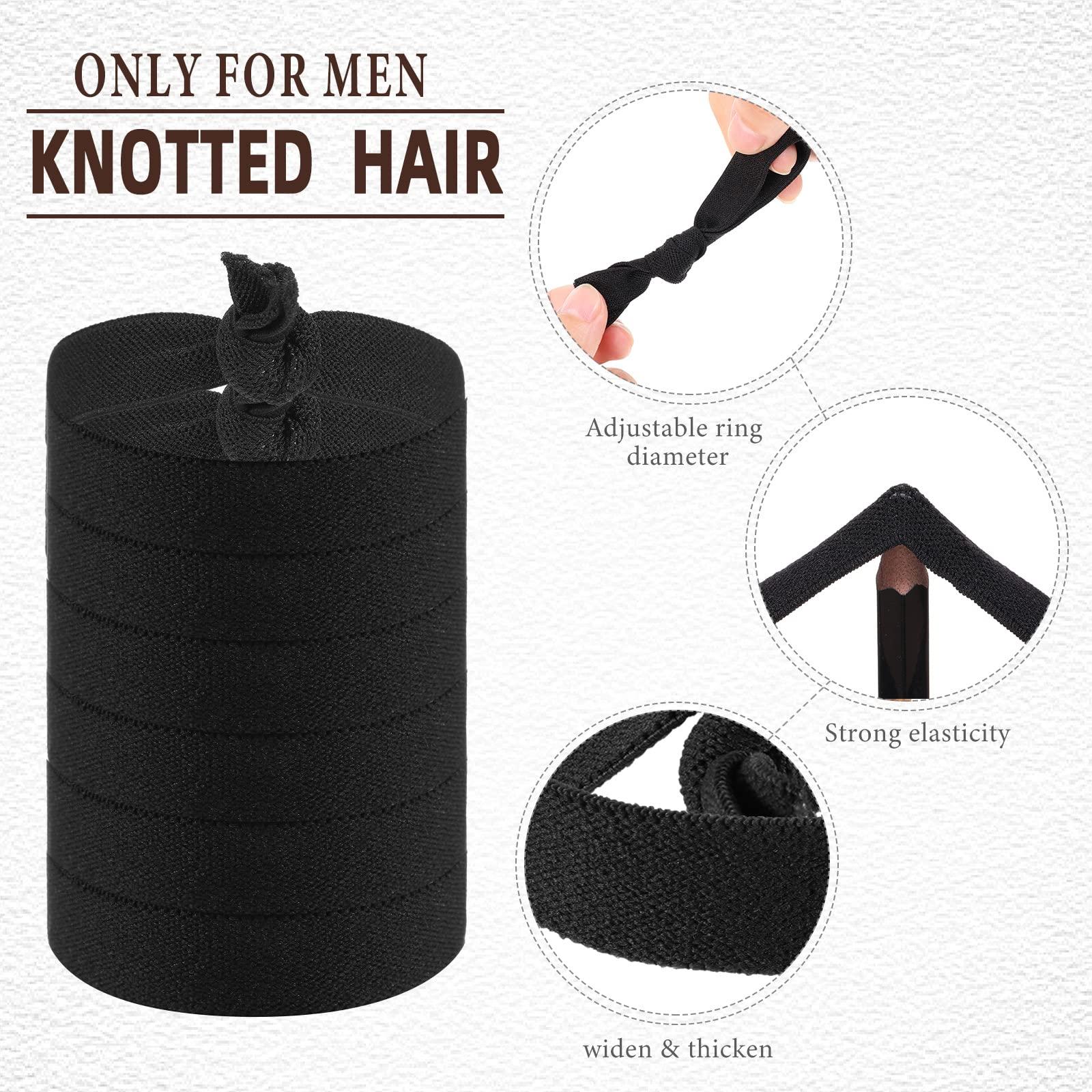 Juexica 30 Pcs Knotted Elastic Flat Hair Ties for Men\'s Long Curly Hair, No Crease Man Bun Ties (Black)