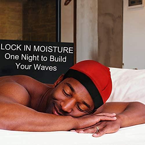 DURALA 4PCS Silky Stocking Wave Cap for Men, Good Compression Over Durag (red+Silver+Black)