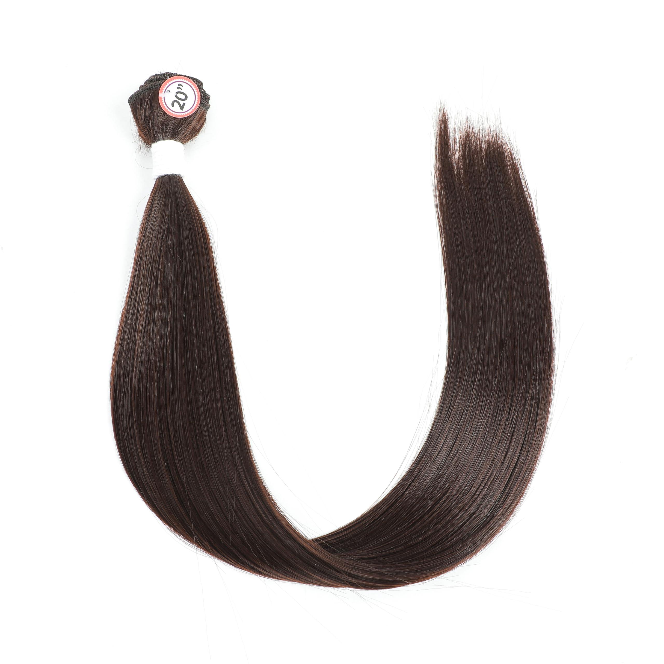 UGORGEOUS Synthetic Hair Bundles with Easy Closure Medume Brown Yaki Straight Hair Weft Weave for Women Heat Resistant Fiber Synthetic Hair Extension 7pcs for A Full Head Total 240g