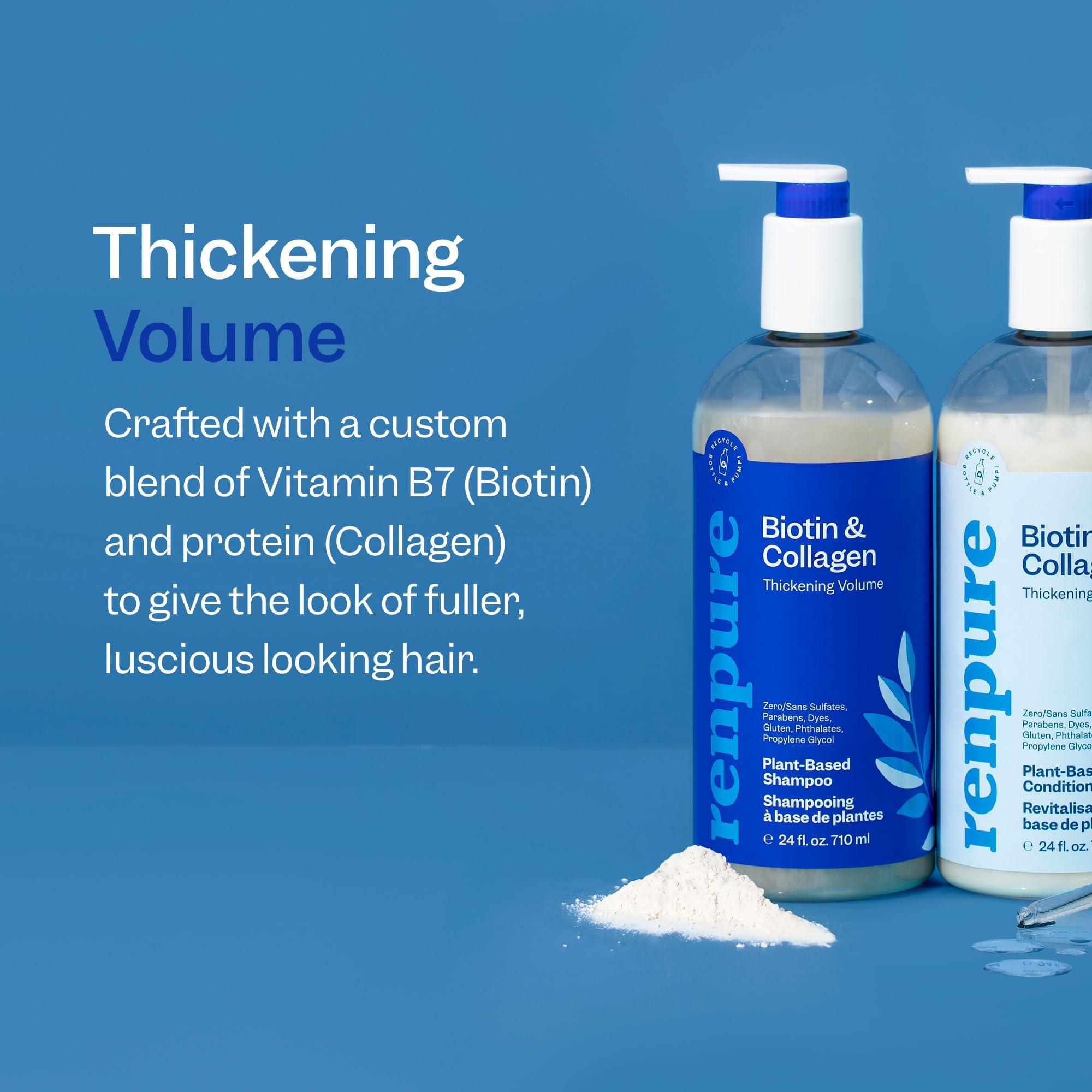 RENPURE Renpure Biotin & Collagen Shampoo & Conditioner Set, Plant- Based - Nutrient Infused Formulas for Fuller, Thicker Looking Hair - For Fine Hair - Vitamin B7 (Biotin) & Collagen - 24 Fl Oz each, 2 Pack