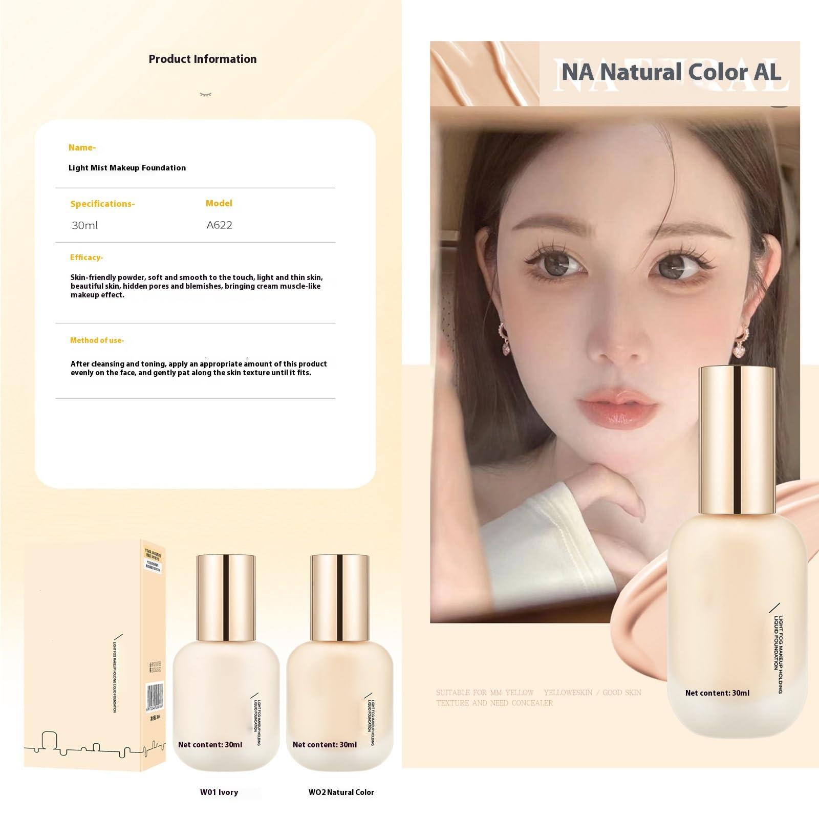 Zabernim Uodo Liquid Foundation, Uodo Moisturizing Light Foundation, Light And Long-Lasting Coverage for All Skin (Ivory white)