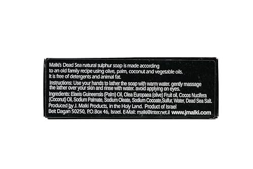 J. Malki Products Malki Dead Sea Products Natural Sulfur Soap | Natural Face & Body Sulfur Soap Bar | Soothe Acne and Dry Skin Naturally