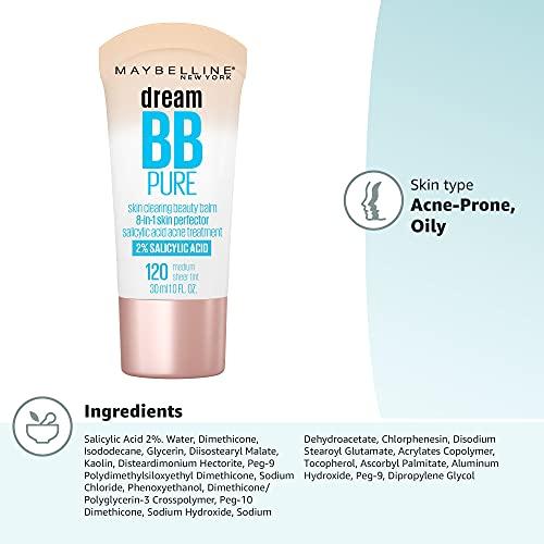 MAYBELLINE Maybelline Dream Pure Skin Clearing BB Cream, 8-in-1 Skin Perfecting Beauty Balm With 2% Salicylic Acid, Sheer Tint Coverage, Oil-Free, Medium, 1 Count