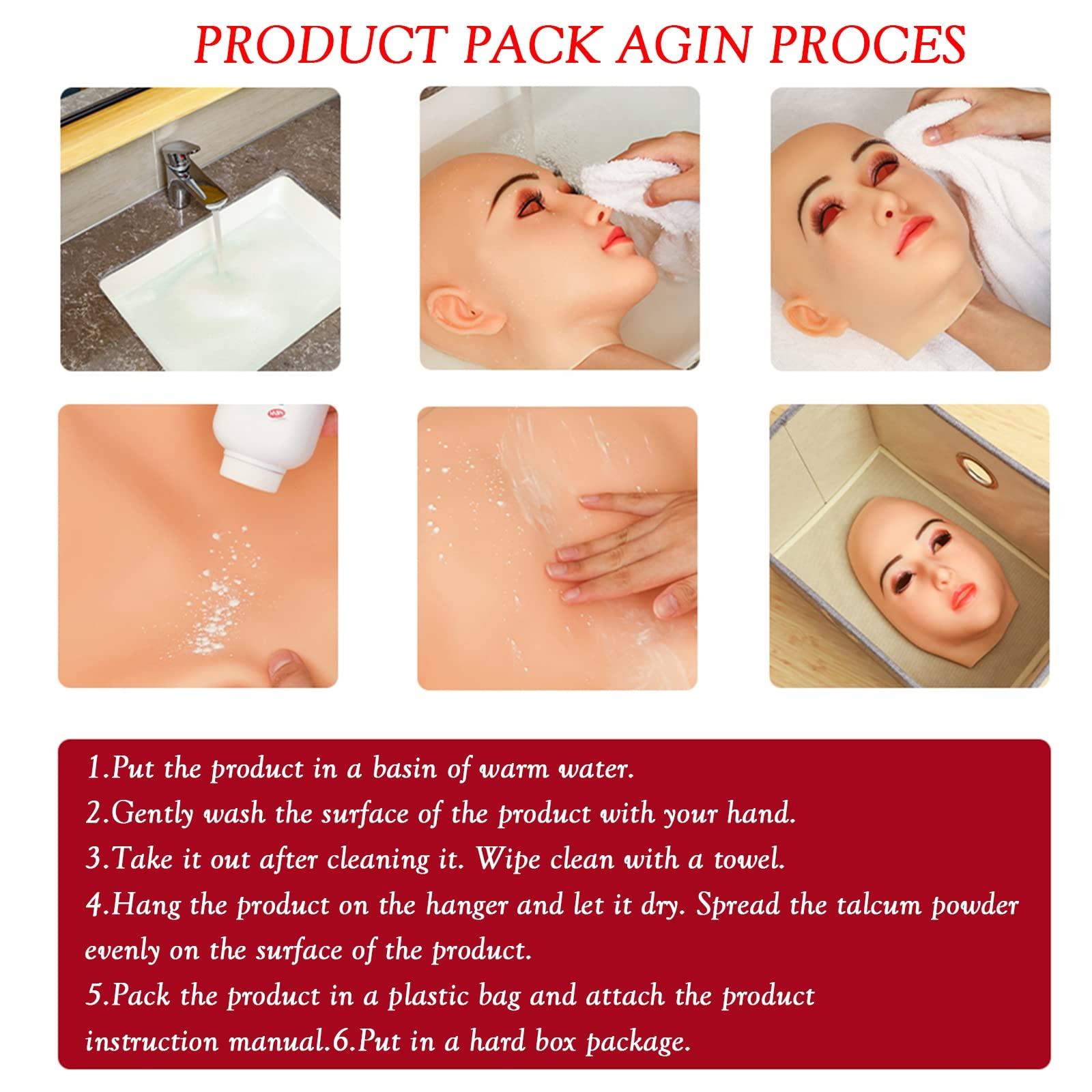 XSWL XSWL Full Silicone Female Head Mask Hand-Made Face with Makeup/Without Makeup for Halloween Costumes Drag Queen Disguise,Color 2,with Makeup