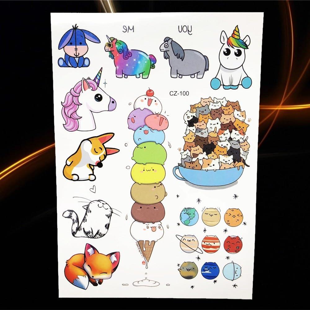 Generic Black Fox Moon Mountain Temporary Tattoo Stickers Waterproof Geometric Flower Wolf Forest Tattoo Women Men Body Arm Tatoo Planet