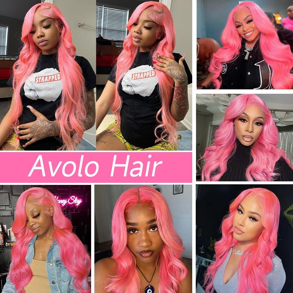 Avolo Avolo Pink Lace Front Wig Human Hair Pre Plucked 13x4 Colored Pink Human Hair Lace Front Wigs Body Wave 180% Density Frontal Wigs Human Hair Pink Wig Human Hair 26 Inch