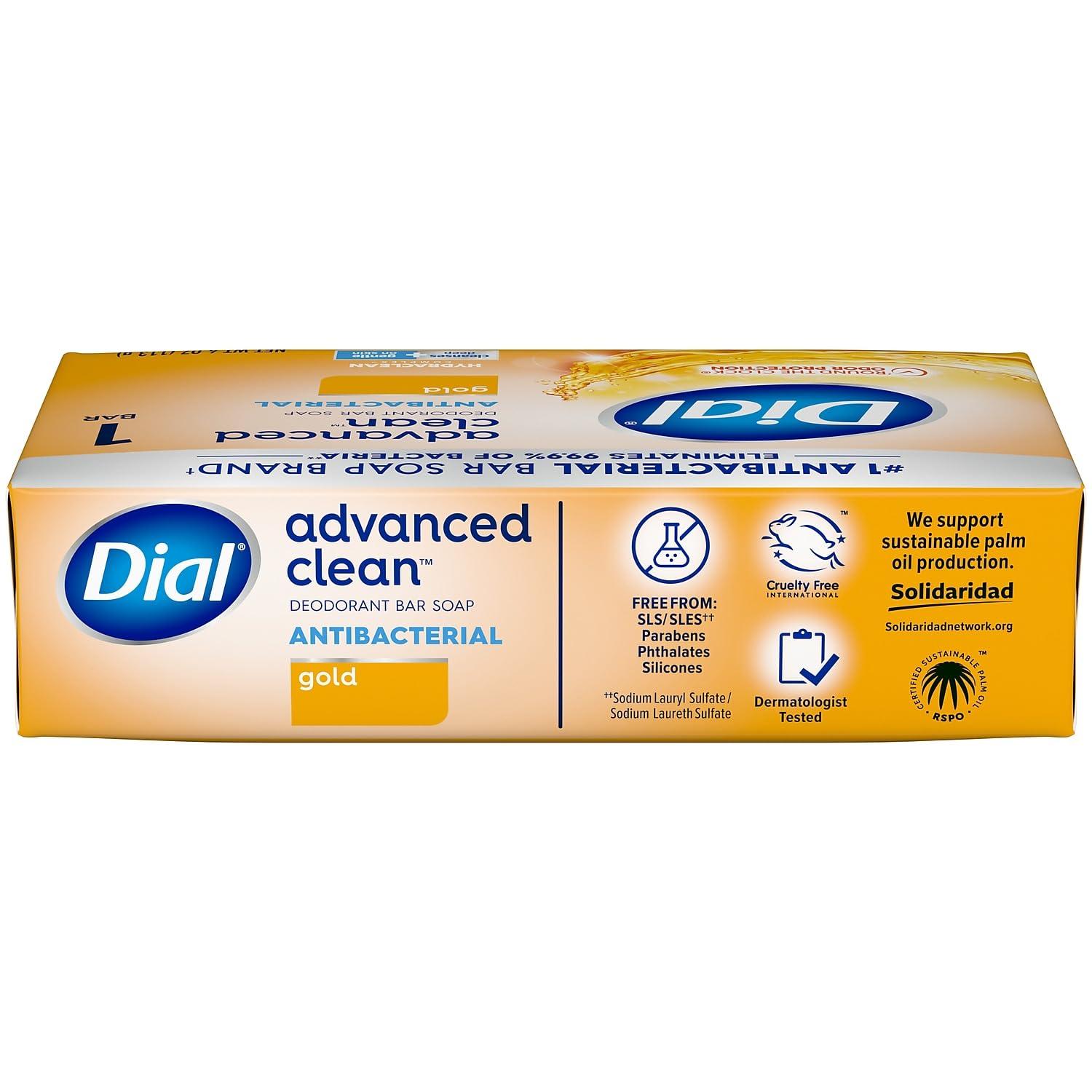 Dial Dial Advanced Clean Antibacterial Deodorant Bar Soap, Gold Scent, 4 Oz., 36 Bars/Box (00052336926172)