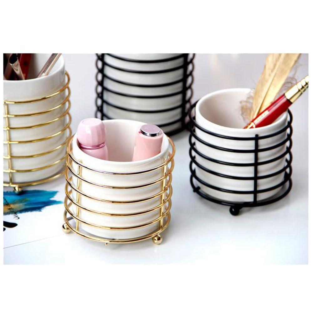 Alipher Alipher Makeup Brush Holder Ceramic Cosmetic Brush Organizer Portable Makeup Brush Cup Desktop Jewelry Storage Bottle For Office Bathroom (8.7 * 9.8CM, Black)