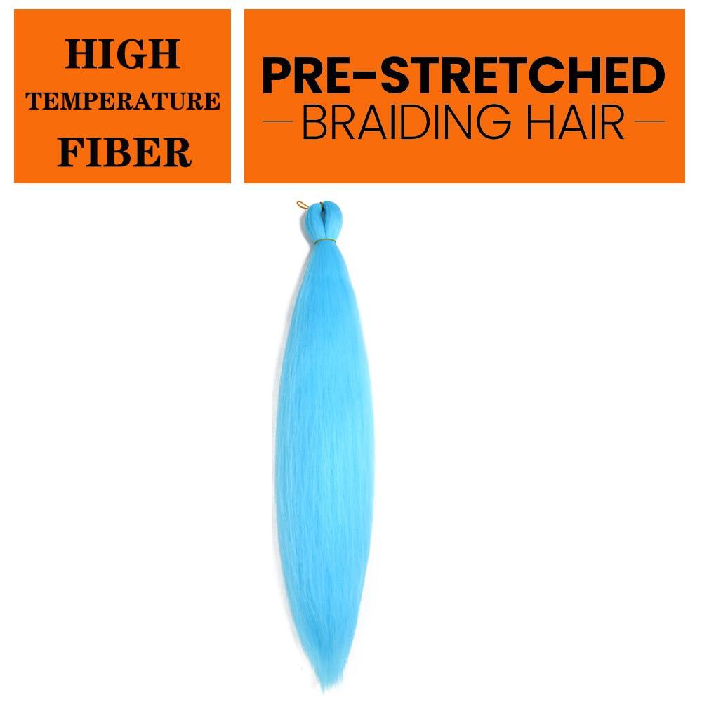 YUDAOHAIR Pre Stretched Braiding Hair 26 Inch Light Blue Braiding Hair Extensions Hot Water Setting Crochet Box Braids Hair (26 Inch (Pack of 1), Sky Blue)