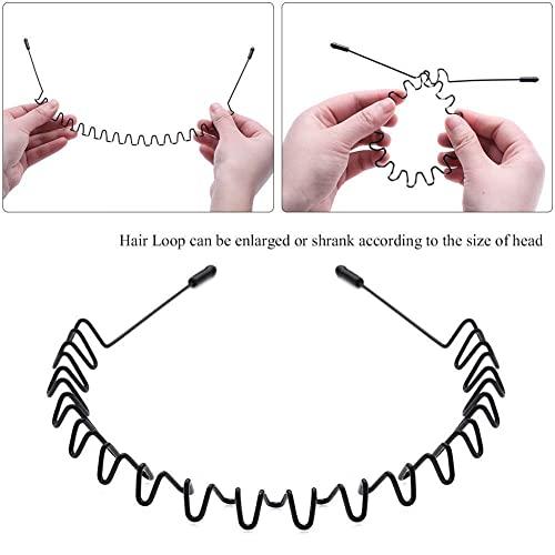 a11 6Pcs Hair Hoop, Unisex Wavy Headband Metal Hair Hoop Multi-style Wave Spring Headband Wavy Comb Hair Band Accessories for Men and Women Black