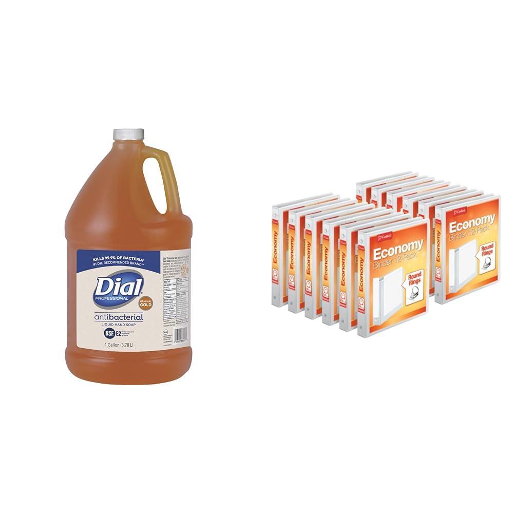 Dial Dial Professional Gold Antibacterial Liquid Hand Soap, 1 Gallon Refill Bottle & Cardinal Economy 3-Ring Binders, 1\", Round Rings, Holds 225 Sheets, ClearVue Presentation View