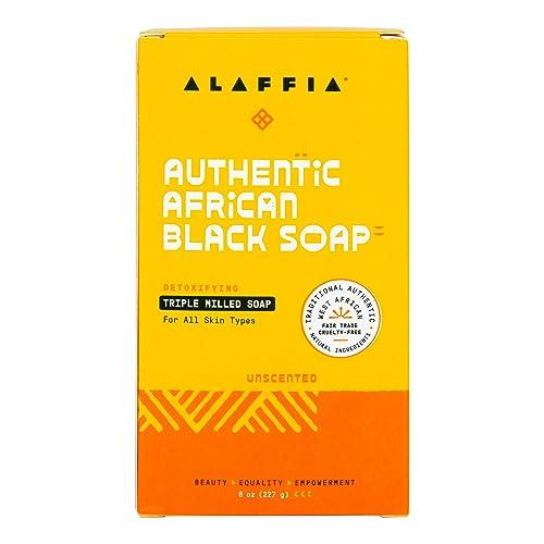Alaffia Alaffia Authentic African Black Soap Bar - Body Soap, Natural Coconut Oil, Shea Butter & Aromatic Plant Extracts, Ergonomic Bar Soap, Unscented, 8 Oz Ea (Pack of 4)